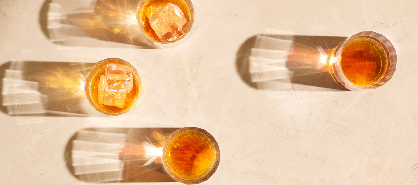 Glasses on table seen from above