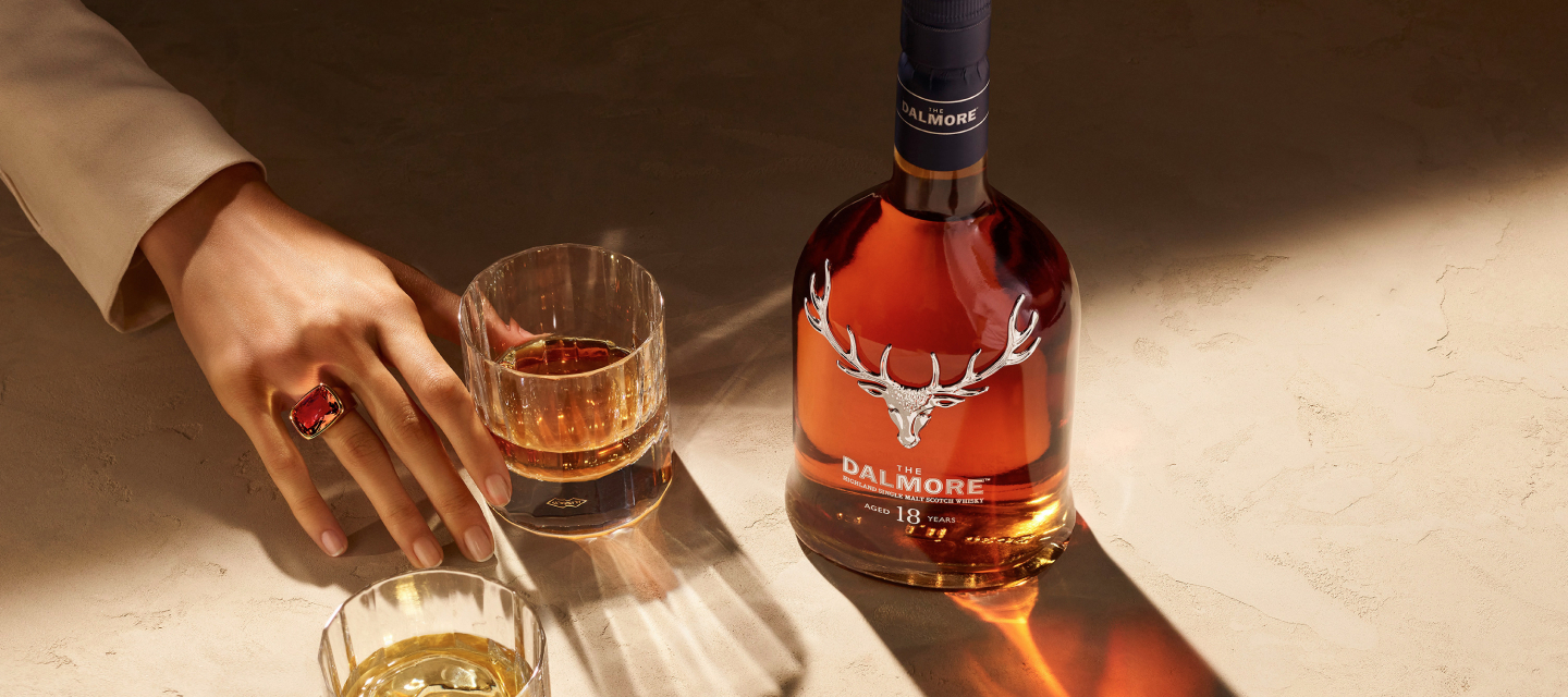 Dalmore 18 bottle and glass